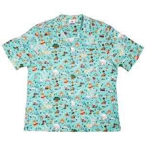 Disney Park Life Attractions Resort Camp Shirt Mens XL Blue AOP Hawaiian Aloha